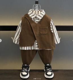 طقم ولادي قميص  مخطط مع فيست