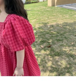 فستان كاروهات فوشي