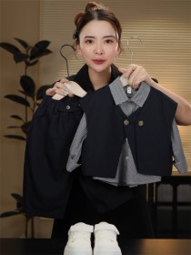 بدلة أسود قميص كاروهات