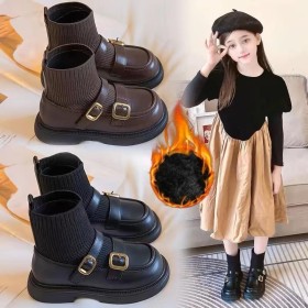 حذاء جلد طويل مع قماش