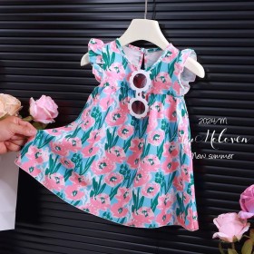 فستان مورد ازرق وزهري