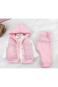 طقم 3 قطع زهري مع رسمة أرنب