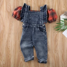 افرهول جينز بنطلون مع بلوزة كاروهات نص بطن