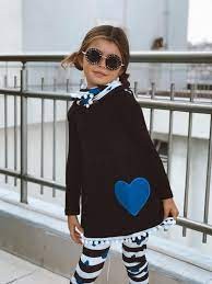 بلوزة طويلة  بقلب مع فيزون مخطط