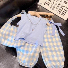 طقم بنطلون وشنتة كاروهات ازرق